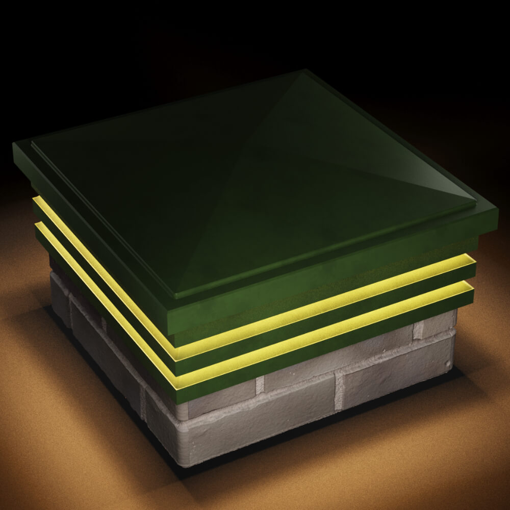 Колпак Zking Бона ХайТек Зеленый на столб 1.5х1.5 кирпича (385х385мм) с подсветкой в Иркутске фото