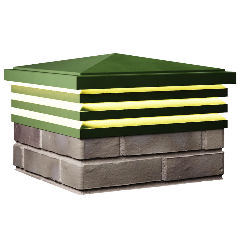 Колпак Zking Бона ХайТек Зеленый на столб 1.5х1.5 кирпича (385х385мм) с подсветкой в Иркутске фото