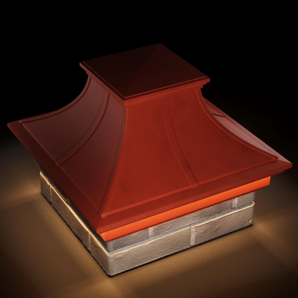 Колпак Zking Монблан Премиум Красный на столб 1.5х1.5 кирпича (385х385мм) с подсветкой в Иркутске фото