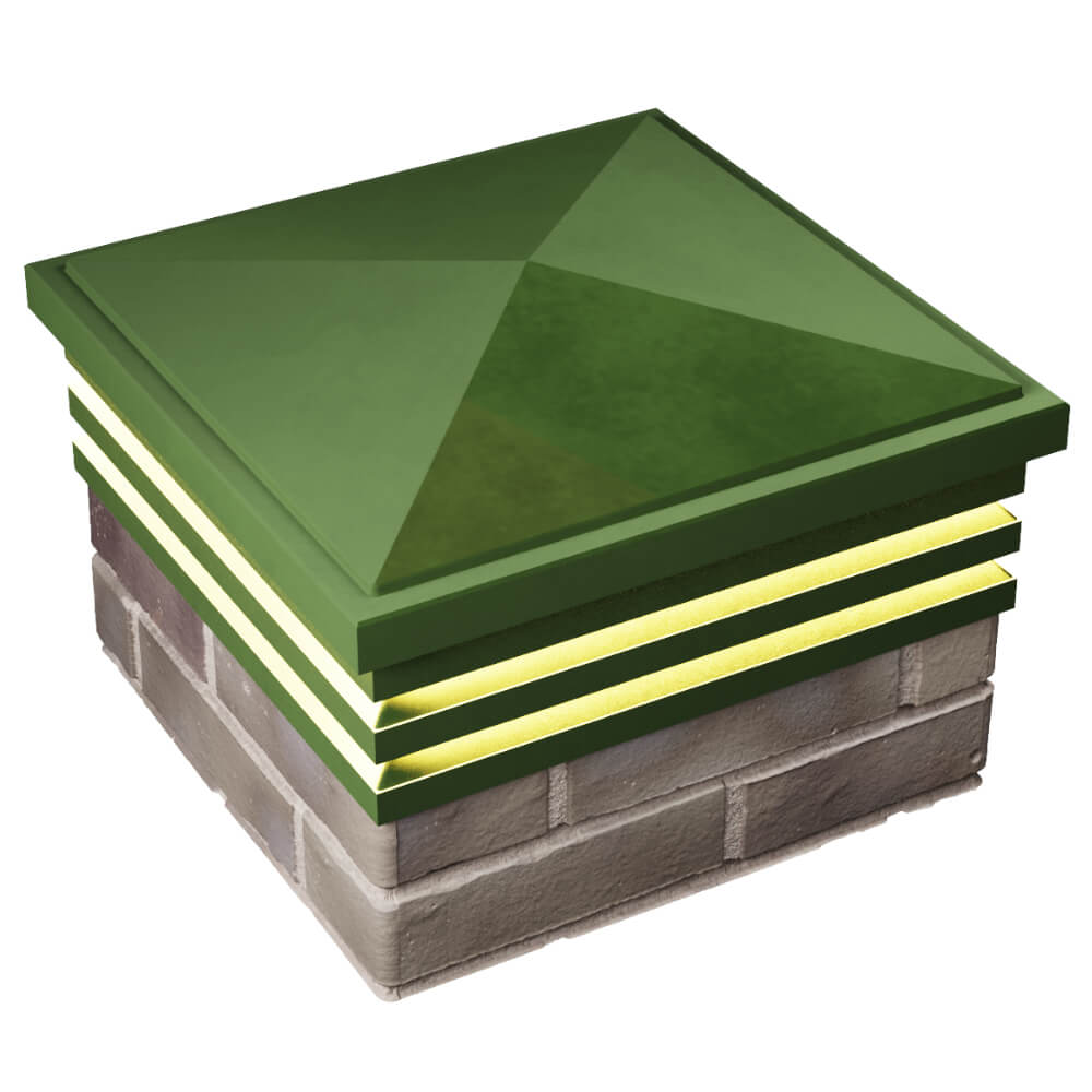 Колпак Zking Бона ХайТек Зеленый на столб 1.5х1.5 кирпича (385х385мм) с подсветкой в Иркутске фото