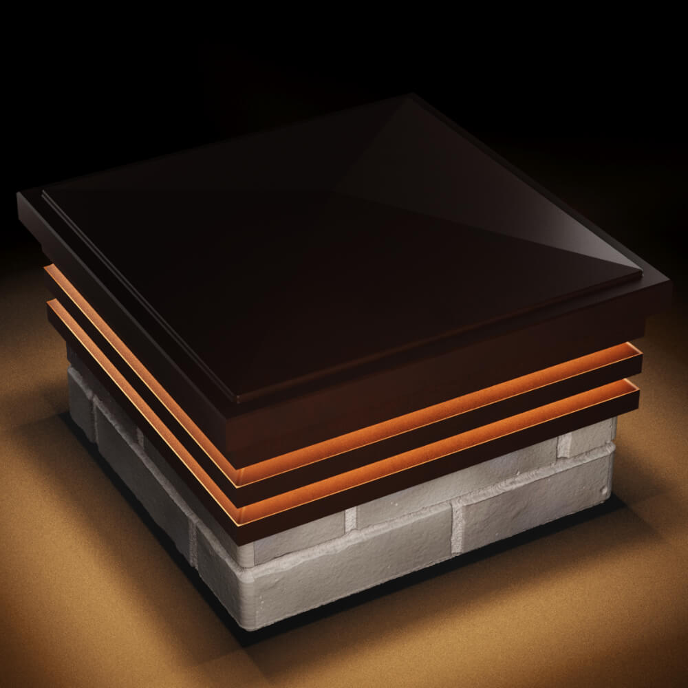 Колпак Zking Бона ХайТек Коричневый на столб 1.5х1.5 кирпича (385х385мм) с подсветкой в Иркутске фото