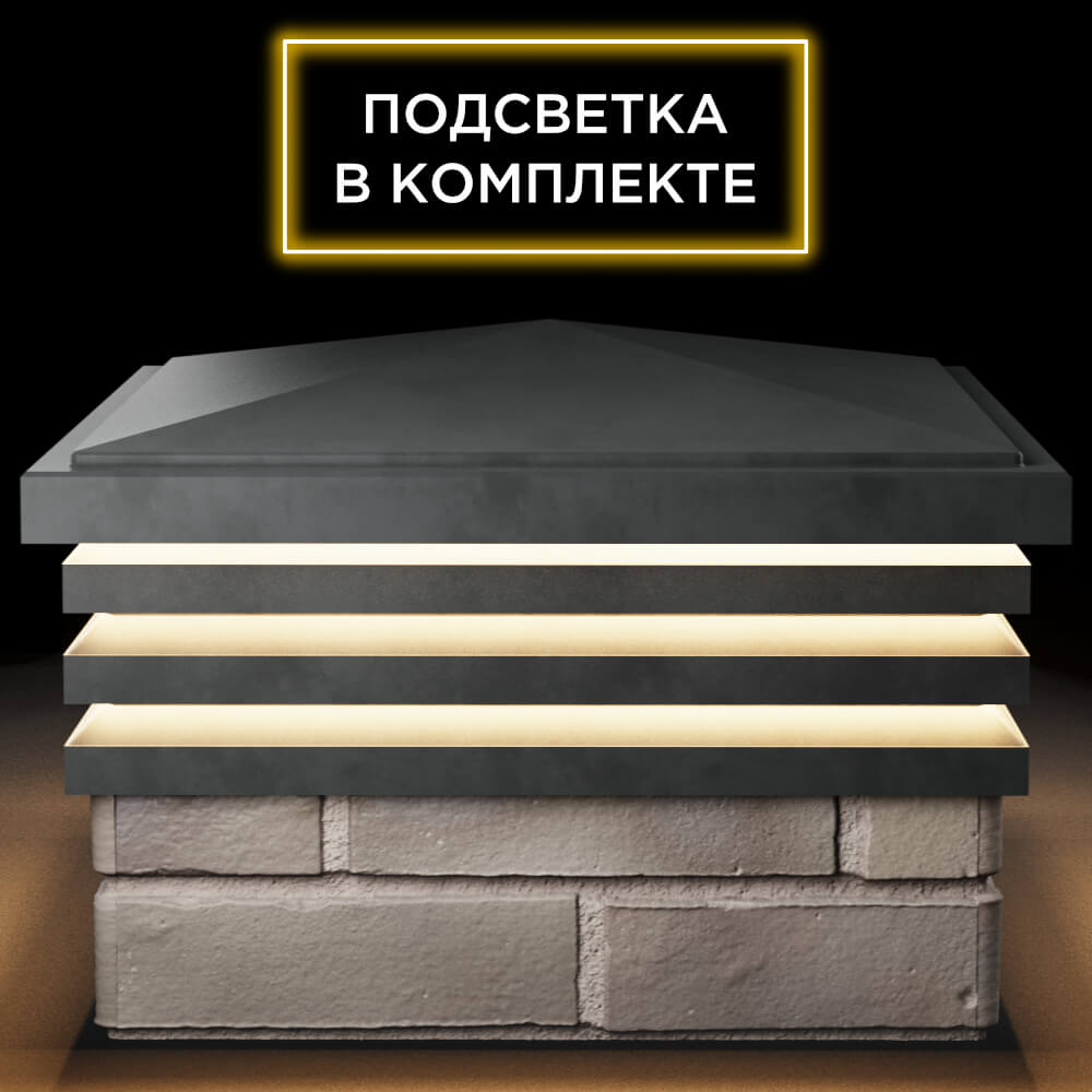 Колпак Zking Бона ХайТек Серый на столб 1.5х1.5 кирпича (385х385мм) с подсветкой Иркутск фото