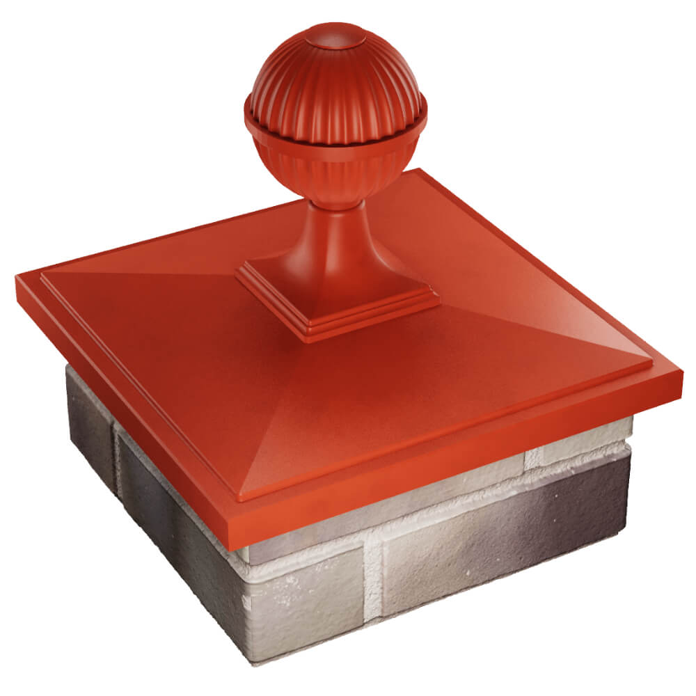 Колпак Zking БонаМоно Красный с шаром на столб 1.5х1.5 кирпича (385х385, 400х400мм) в сборе в Иркутске фото