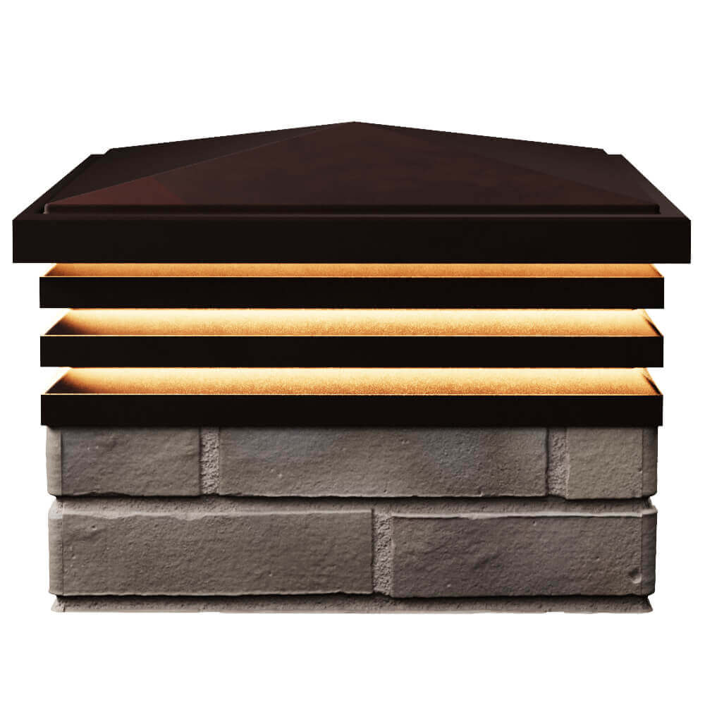 Колпак Zking Бона ХайТек Коричневый на столб 1.5х1.5 кирпича (385х385мм) с подсветкой в Иркутске фото